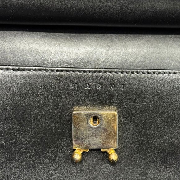 MARNI black leather gold brass frame crossbody shoulder bag - Picture 8 of 12